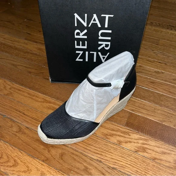 Naturalizer Black Leather Bianca Woven Wedge Sandals Women’s Size 11 - Picture 3 of 9